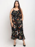 Flambeur Women's Plus Size Crepe Floral Jumpsuits